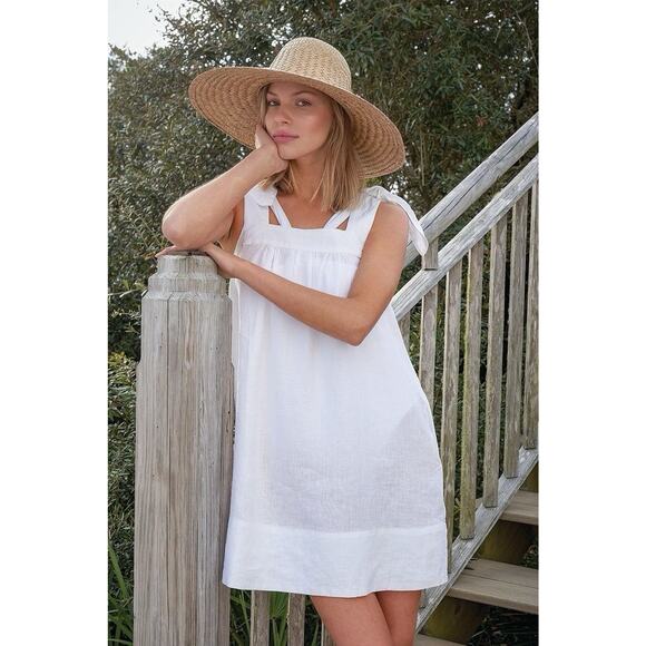 LAKE Women’s Size Xs Coco Cover-Up Dress Lounge Pajama in White 100% Linen - Picture 1 of 9